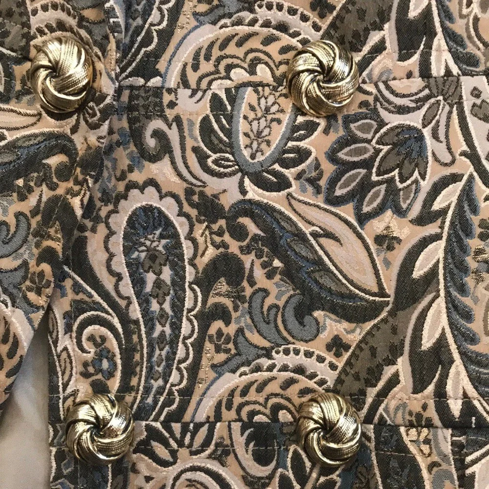 Express Women's 10 Blazer Gold Brown Paisley‎ Metallic Brocade Double Breasted